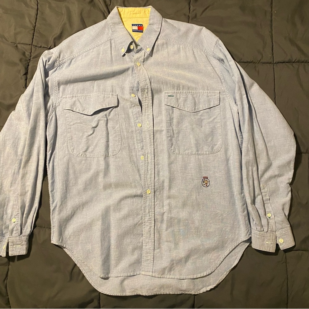 Vintage Tommy Hilfiger Stitched Double Pocket Faded Denim Button Shirt Medium